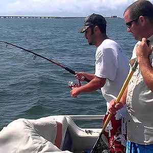 Anthony catches a shark while Croaker Fishing near Chesapeake Bay Bridge