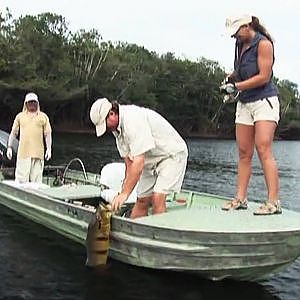 Jenny Schools THE FISH FINDER with a Trophy Peacock Bass