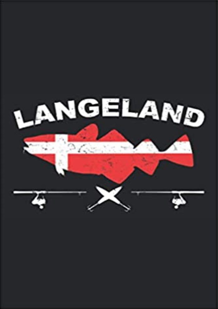 Langeland- Angler Tagebuch zum Angeln und für die Angeltour in Dänemark Langeland mit einem Kabeljau, Pilker und der Dänemark Flagge