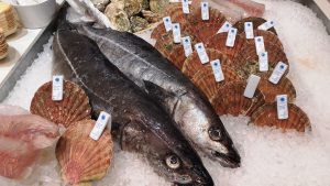 Frischer Fisch und Meeresfrüchte auf der Fish International